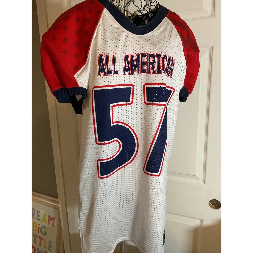 All American 57‎ Football Jersey White Red Blue Stars Mens XL BSN Sports